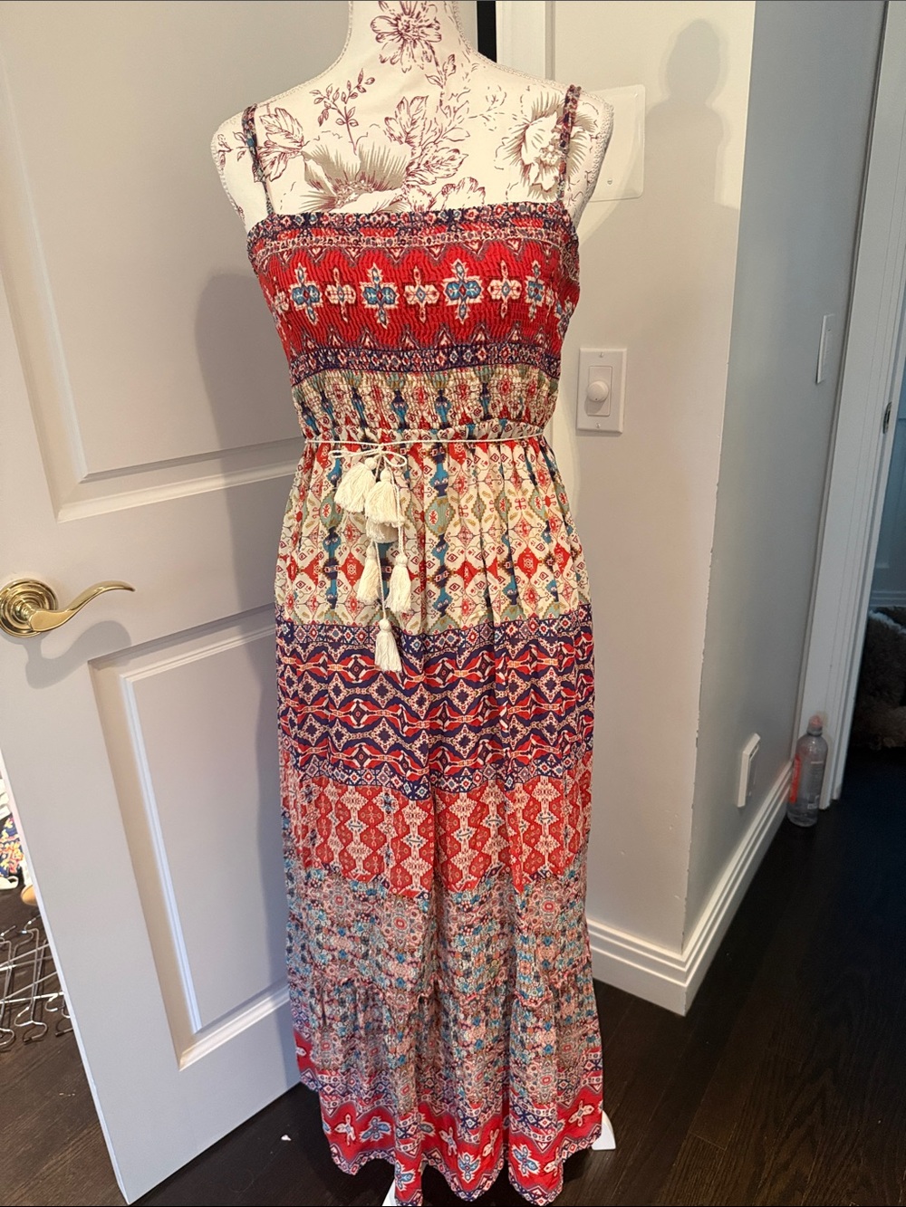 Love Sam Red Multicolor Printed Strapless Jumpsuit Romper